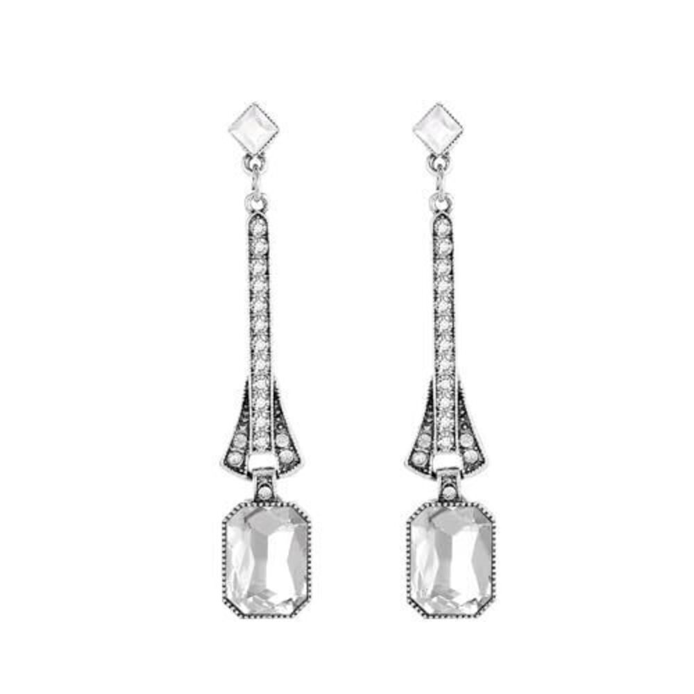 7811 1920s Gatsby White Earrings Roaring 20s Vintage Long Dangle Flapper